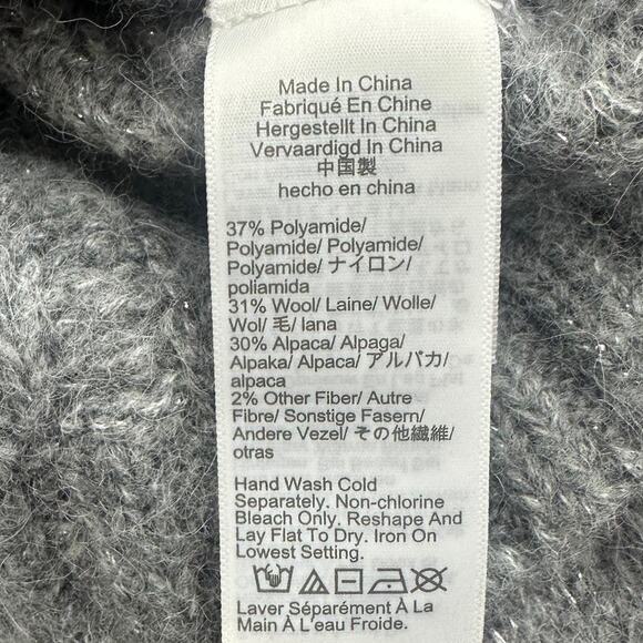 J Crew Metallic Cable Knit Sweater Silver Lurex Gray Crew Neck Alpaca Wool Blend - Picture 5 of 5